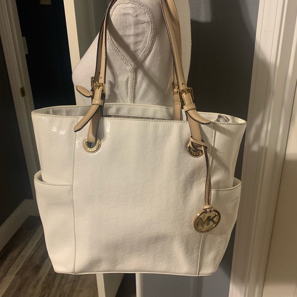 Michael Kors white patent leather bag